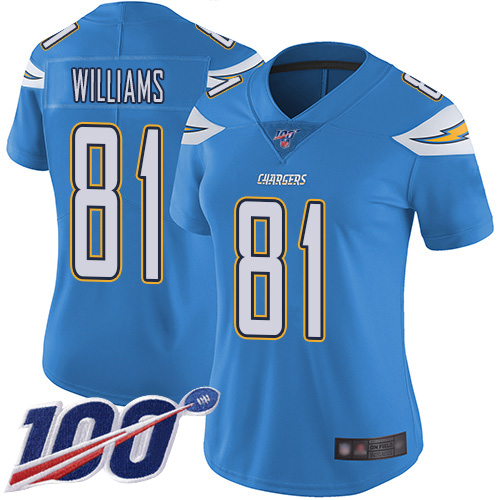 Los Angeles Chargers NFL Football Mike Williams Electric Blue Jersey Women Limited 81 Alternate 100th Season Vapor Untouchable